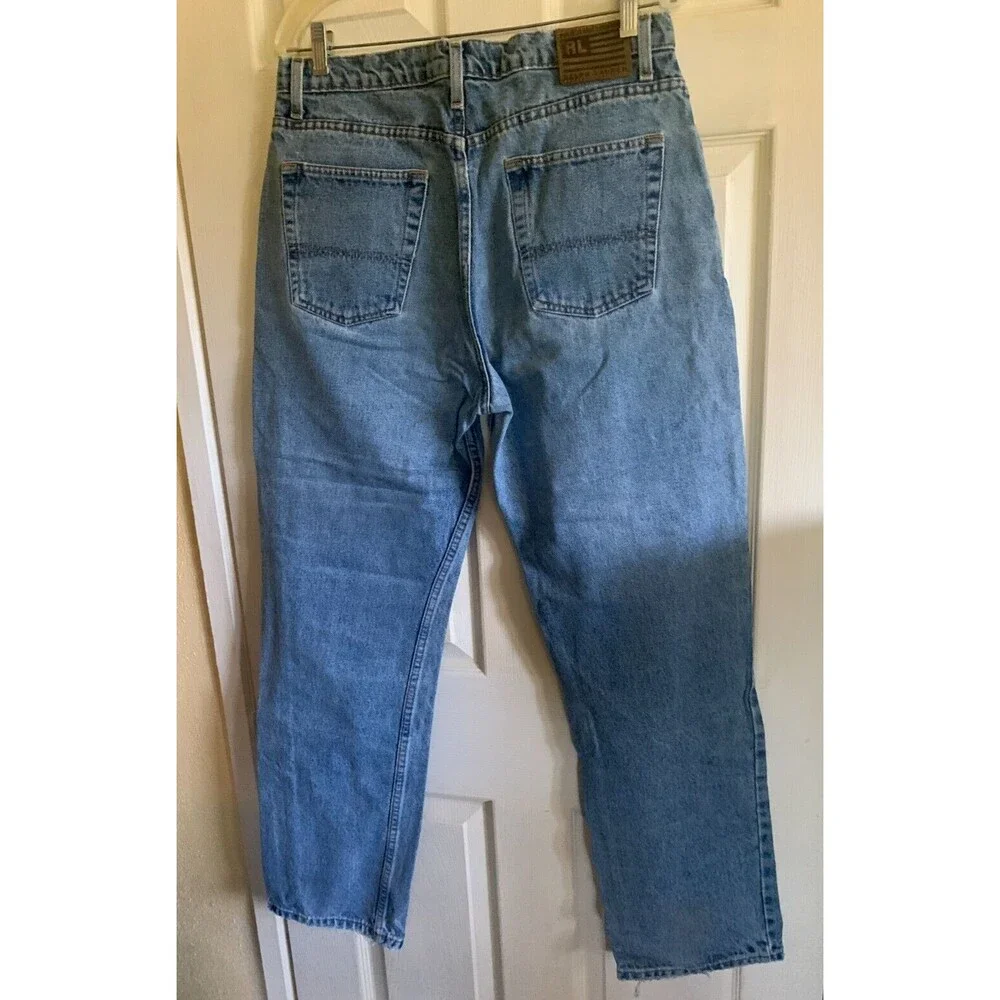 Vintage Polo Ralph Lauren Men's 36 Blue Classic Straight Distressed Flag Jeans